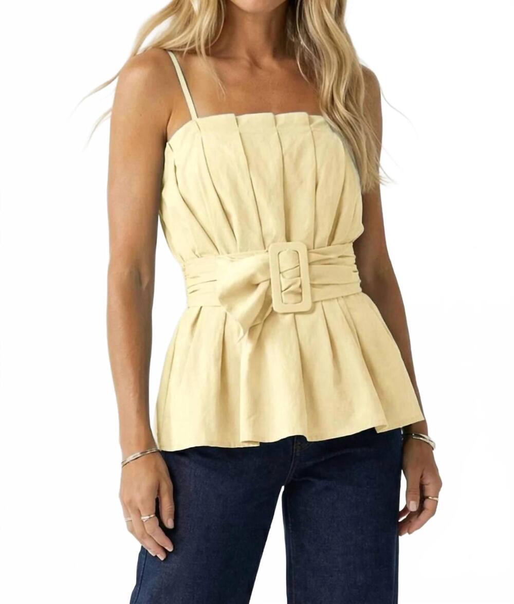 NEW NAKED ZEBRA buckle pleated sleeveless top in pale banana